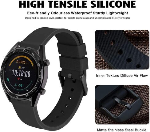 WOCCI 16mm Silicone Watch Band, Quick Release Rubber Replacement Strap with Black Stainless Steel Buckle (Black) in Saudi Arabia