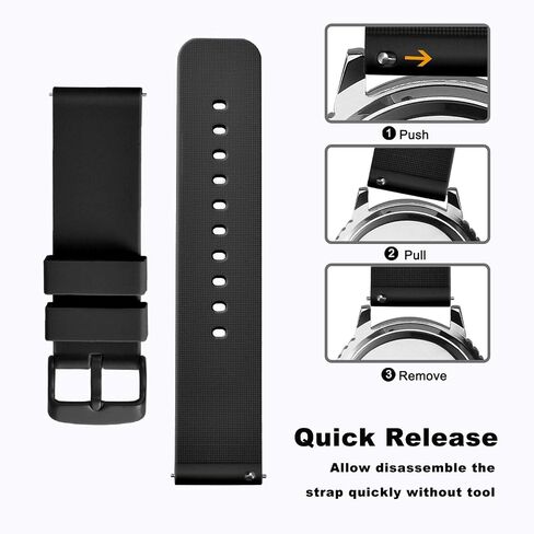 WOCCI 16mm Silicone Watch Band, Quick Release Rubber Replacement Strap with Black Stainless Steel Buckle (Black) in Saudi Arabia
