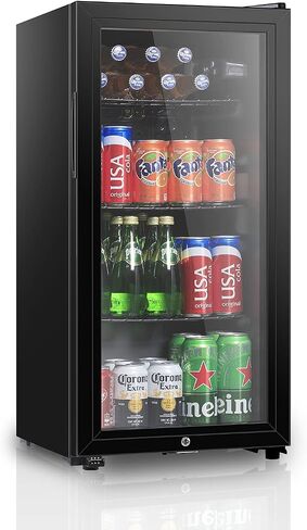 HAILANG Beverage Refrigerator With 105 Can,Freestanding Beverage Cooler For Office, Bar,Home|Double Glass Door&Adjustable Shelving in Saudi Arabia