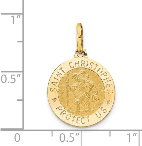 Solid 14k Yellow Gold Round Catholic Patron Saint Christopher Brushed Matte Finish Pendant Charm - 23mm x 15mm in Saudi Arabia
