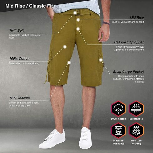 X RAY Mens Tactical Cargo Shorts Camo and Solid Colors 12.5" Inseam Knee Length Classic Fit Multi Pocket in Kuwait