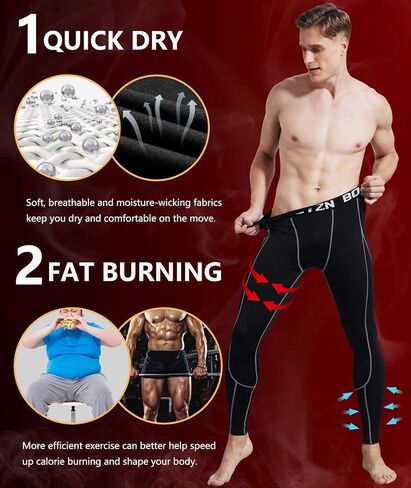 Boyzn Men's 2 Pack Sports Compression Pants Quick Dry Active Base Layer Tights Workout Running Leggings with Pockets in Saudi Arabia