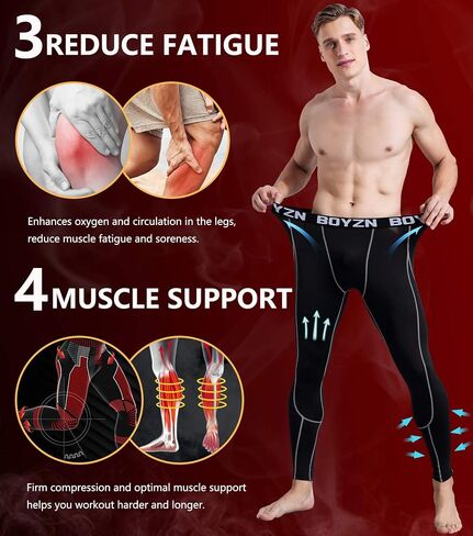 Boyzn Men's 2 Pack Sports Compression Pants Quick Dry Active Base Layer Tights Workout Running Leggings with Pockets in Saudi Arabia