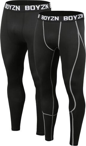 Boyzn Men's 2 Pack Sports Compression Pants Quick Dry Active Base Layer Tights Workout Running Leggings with Pockets in Saudi Arabia