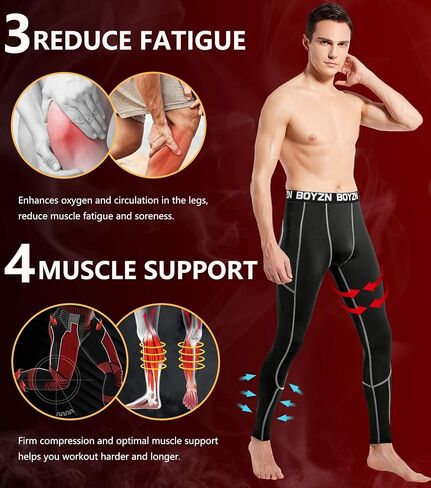 Boyzn Men's 2 Pack Sports Compression Pants Quick Dry Active Base Layer Tights Workout Running Leggings with Pockets in Saudi Arabia