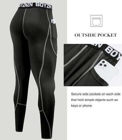 Boyzn Men's 2 Pack Sports Compression Pants Quick Dry Active Base Layer Tights Workout Running Leggings with Pockets in Saudi Arabia