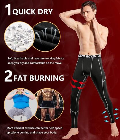 Boyzn Men's 2 Pack Sports Compression Pants Quick Dry Active Base Layer Tights Workout Running Leggings with Pockets in Saudi Arabia