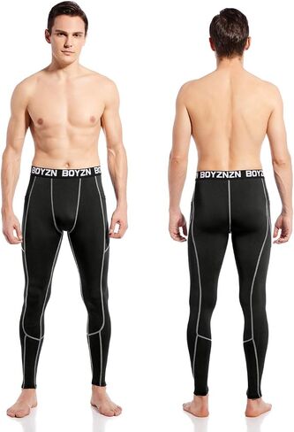 Boyzn Men's 2 Pack Sports Compression Pants Quick Dry Active Base Layer Tights Workout Running Leggings with Pockets in Saudi Arabia