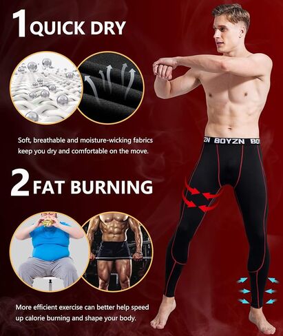بنطال Boyzn الرجالي المكون من قطعتين من السراويل الرياضية المضغوطة، سريع الجفاف، طبقة أساسية نشطة، لباس ضيق للتمرين والجري مع جيوب in Kuwait
