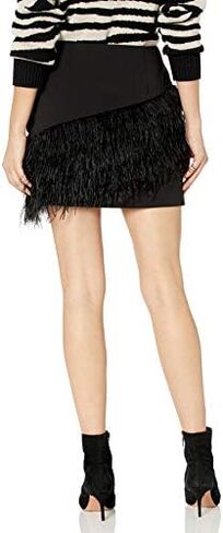 Parker Women's Classic Fitted Stretch Crepe Skirt with Asymmetric Feather Trim at The Hem, Black, 00 in Saudi Arabia