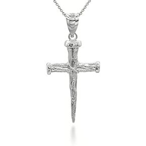 .925 Sterling Silver Nail Cross Christian Faith Pendant Necklace with Rolo Chain and Pendant only in Saudi Arabia