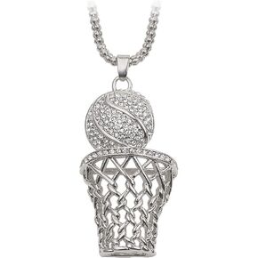 COLORFUL BLING 14k Gold Hiphop Rhinestone Basketball Necklace Punk Basketball Chain Box Pendant Necklace Sports Rock Necklace for Men Boy Women Girls