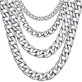 ChainsHouse Cuban Link Chain Necklace Men Women, 3mm/4mm/5mm/8mm/9mm/12mm/15mm Width, Stainless Steel/18K Gold Plated Figaro/Box/Curb Neck Link Chains, 14"/18"/20"/22"/24"/26"/28"/30" Length, with Gift Box