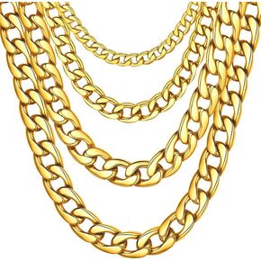 ChainsHouse Cuban Link Chain Necklace Men Women, 3mm/4mm/5mm/8mm/9mm/12mm/15mm Width, Stainless Steel/18K Gold Plated Figaro/Box/Curb Neck Link Chains, 14"/18"/20"/22"/24"/26"/28"/30" Length, with Gift Box in Kuwait