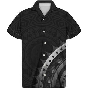 GLUDEAR Men's Polynesian Tribal 3D Print Casual Button Down Short Sleeve Cuba Collar Shirt in Saudi Arabia