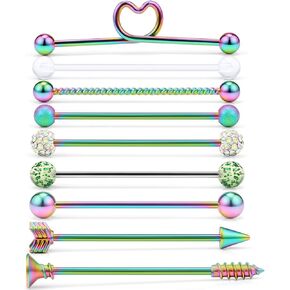 SCERRING 9PCS 14G الفولاذ المقاوم للصدأ الصناعية الحديد الغضروف اللولب محارة القرط هيئة ثقب المجوهرات 1 1/2 بوصة (38 مم) كرات المسمار السهم القلب للنساء الرجال in Saudi Arabia