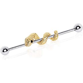 Covet Jewelry 316L Stainless Steel Golden Tree Snake Industrial Barbell in Kuwait