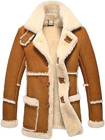 Men's Vintage Sheepskin Jacket Fur Leather Jacket Shearling Coat Jacket in Saudi Arabia
