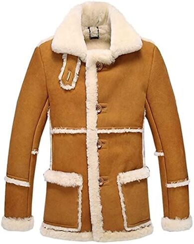 Men's Vintage Sheepskin Jacket Fur Leather Jacket Shearling Coat Jacket in Saudi Arabia