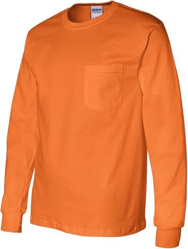 Cotton 6 oz. Long-Sleeve Pocket T-Shirt (G241) Safety Orange, XL in Saudi Arabia