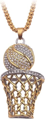 COLORFUL BLING 14k Gold Hiphop Rhinestone Basketball Necklace Punk Basketball Chain Box Pendant Necklace Sports Rock Necklace for Men Boy Women Girls in Saudi Arabia