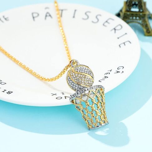 COLORFUL BLING 14k Gold Hiphop Rhinestone Basketball Necklace Punk Basketball Chain Box Pendant Necklace Sports Rock Necklace for Men Boy Women Girls in Saudi Arabia