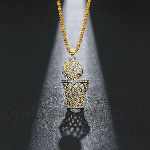 COLORFUL BLING 14k Gold Hiphop Rhinestone Basketball Necklace Punk Basketball Chain Box Pendant Necklace Sports Rock Necklace for Men Boy Women Girls in Saudi Arabia