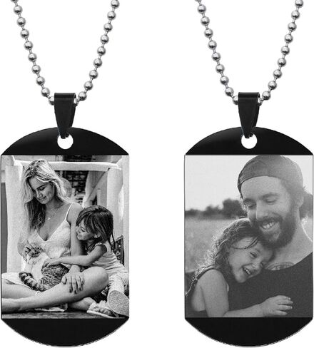 Queenberry Personalized Engraved Custom Photo Text Dog Tag Pendant Keychain Blue/Black in Kuwait