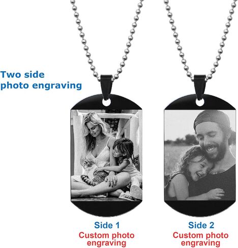Queenberry Personalized Engraved Custom Photo Text Dog Tag Pendant Keychain Blue/Black in Kuwait
