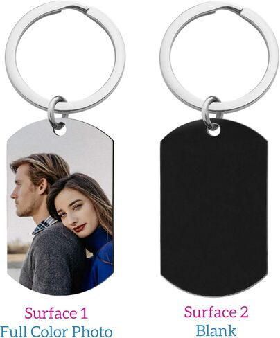 Queenberry Personalized Engraved Custom Photo Text Dog Tag Pendant Keychain Blue/Black in Kuwait