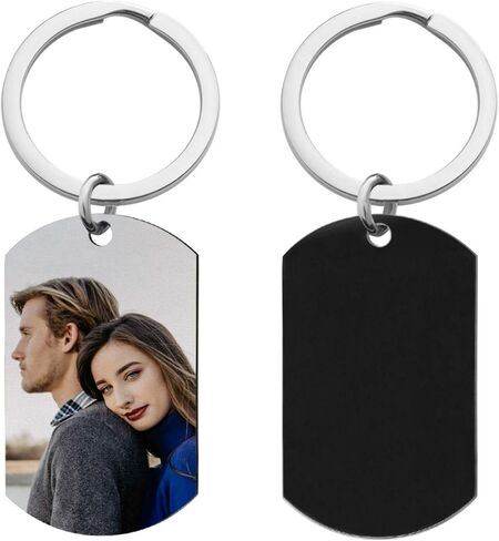 Queenberry Personalized Engraved Custom Photo Text Dog Tag Pendant Keychain Blue/Black in Kuwait