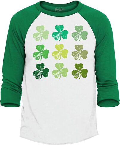 shop4ever® Shamrock Green Clovers St. Patrick's Day Raglan Baseball Shirt in Saudi Arabia