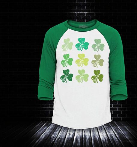 shop4ever® Shamrock Green Clovers St. Patrick's Day Raglan Baseball Shirt in Saudi Arabia