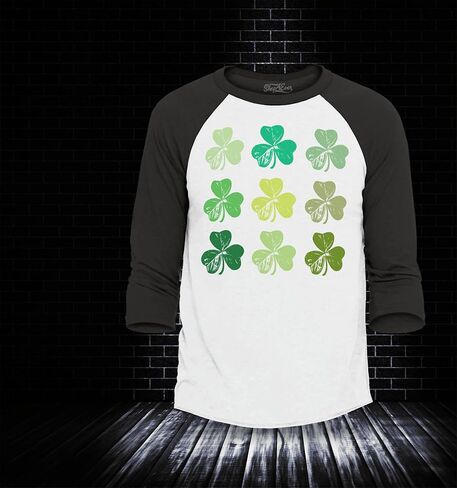 shop4ever® Shamrock Green Clovers St. Patrick's Day Raglan Baseball Shirt in Saudi Arabia