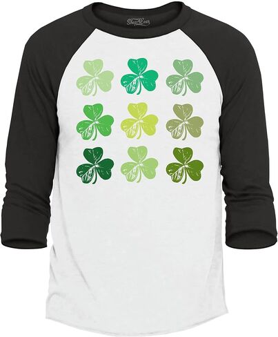 shop4ever® Shamrock Green Clovers St. Patrick's Day Raglan Baseball Shirt in Saudi Arabia
