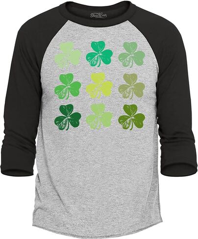 shop4ever® Shamrock Green Clovers St. Patrick's Day Raglan Baseball Shirt in Saudi Arabia