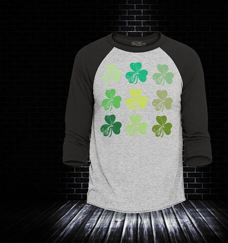 shop4ever® Shamrock Green Clovers St. Patrick's Day Raglan Baseball Shirt in Saudi Arabia