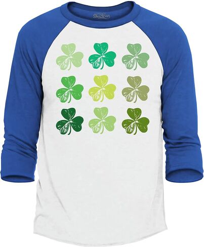 shop4ever® Shamrock Green Clovers St. Patrick's Day Raglan Baseball Shirt in Saudi Arabia