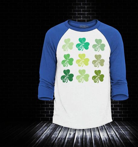 shop4ever® Shamrock Green Clovers St. Patrick's Day Raglan Baseball Shirt in Saudi Arabia
