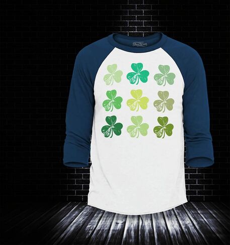 shop4ever® Shamrock Green Clovers St. Patrick's Day Raglan Baseball Shirt in Saudi Arabia