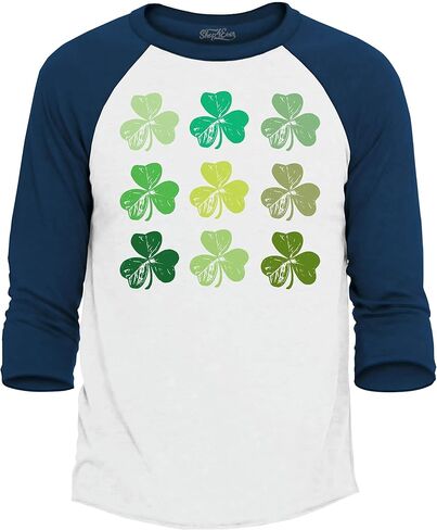 shop4ever® Shamrock Green Clovers St. Patrick's Day Raglan Baseball Shirt in Saudi Arabia