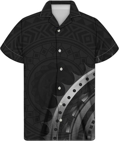 GLUDEAR Men's Polynesian Tribal 3D Print Casual Button Down Short Sleeve Cuba Collar Shirt in Kuwait