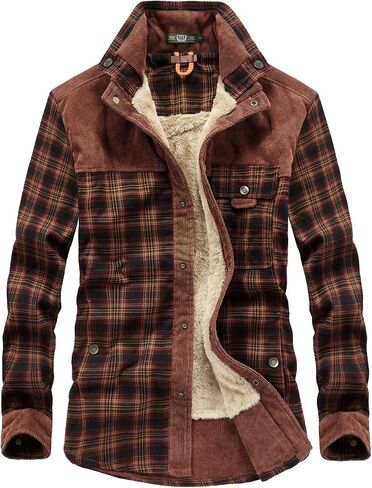 chouyatou Men's Warm Long Sleeve Fleece Lined Spliced Plaid Button Down Shirt in Saudi Arabia