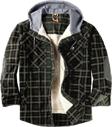 chouyatou Men's Warm Long Sleeve Fleece Lined Spliced Plaid Button Down Shirt in Saudi Arabia