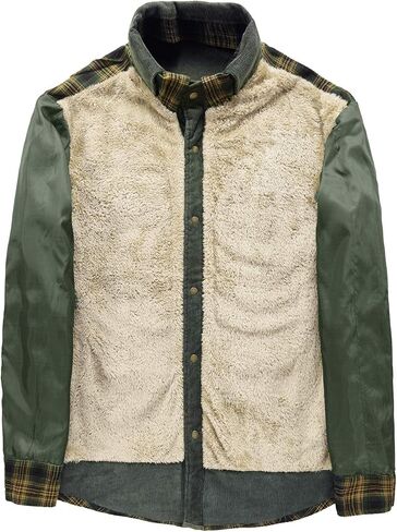 chouyatou Men's Warm Long Sleeve Fleece Lined Spliced Plaid Button Down Shirt in Saudi Arabia