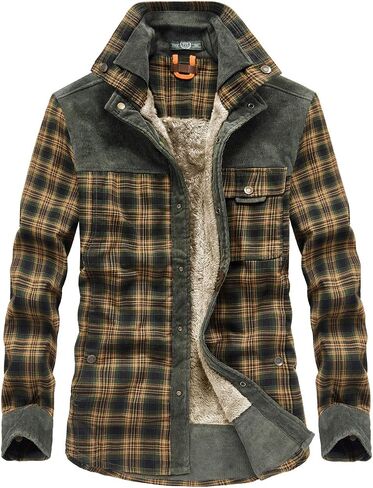 chouyatou Men's Warm Long Sleeve Fleece Lined Spliced Plaid Button Down Shirt in Saudi Arabia