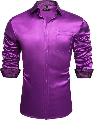 DiBanGu Mens Satin Dress Shirts Casual Long Sleeve Button Down Shirt Regular Fit Wrinkle Free Shiny Shirts for Men Party Prom in Saudi Arabia
