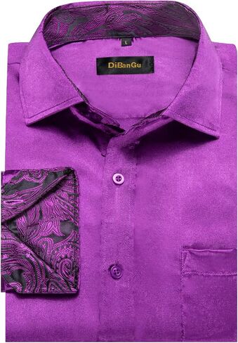 DiBanGu Mens Satin Dress Shirts Casual Long Sleeve Button Down Shirt Regular Fit Wrinkle Free Shiny Shirts for Men Party Prom in Saudi Arabia