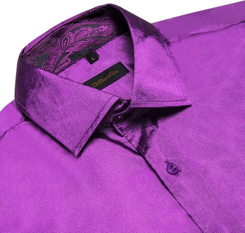DiBanGu Mens Satin Dress Shirts Casual Long Sleeve Button Down Shirt Regular Fit Wrinkle Free Shiny Shirts for Men Party Prom in Saudi Arabia