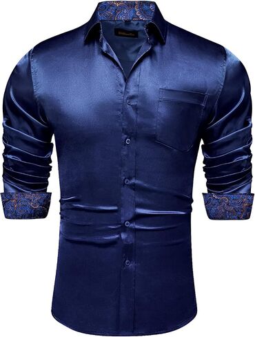 DiBanGu Mens Satin Dress Shirts Casual Long Sleeve Button Down Shirt Regular Fit Wrinkle Free Shiny Shirts for Men Party Prom in Saudi Arabia